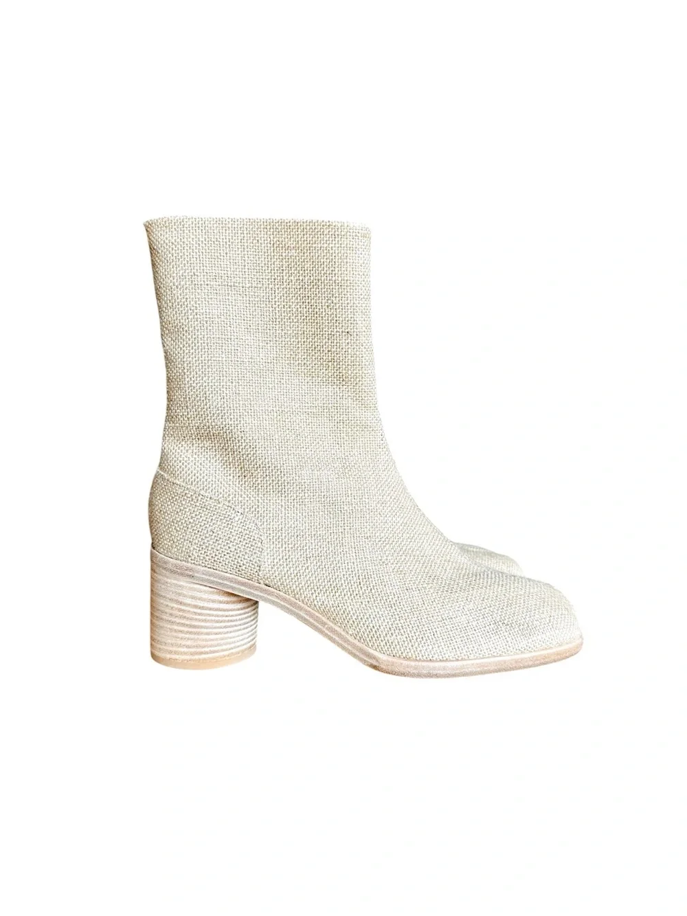 Maison Martin Margiela Beige Split-Toe Mid-Calf Burlap Tabi Boots EURO40